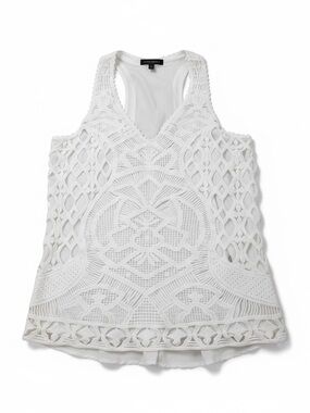 Banana Republic White Crochet-Trim Tank